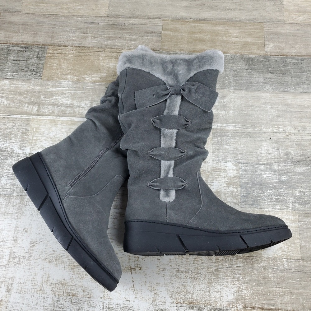 Baretraps Larenna Womens Mid-Calf Snow Boots Sz 9.5 M Dark Gray Faux Fur Bow